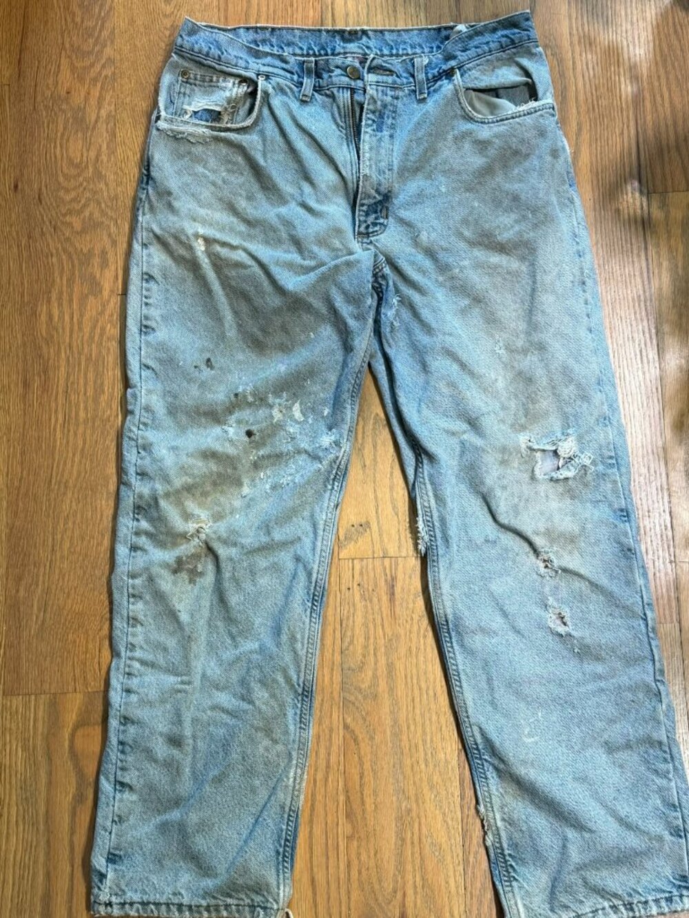 Vtg Carhartt Flannel Lined Jeans 36x32 Thrashed Distressed Paint Fade UGWA USA
